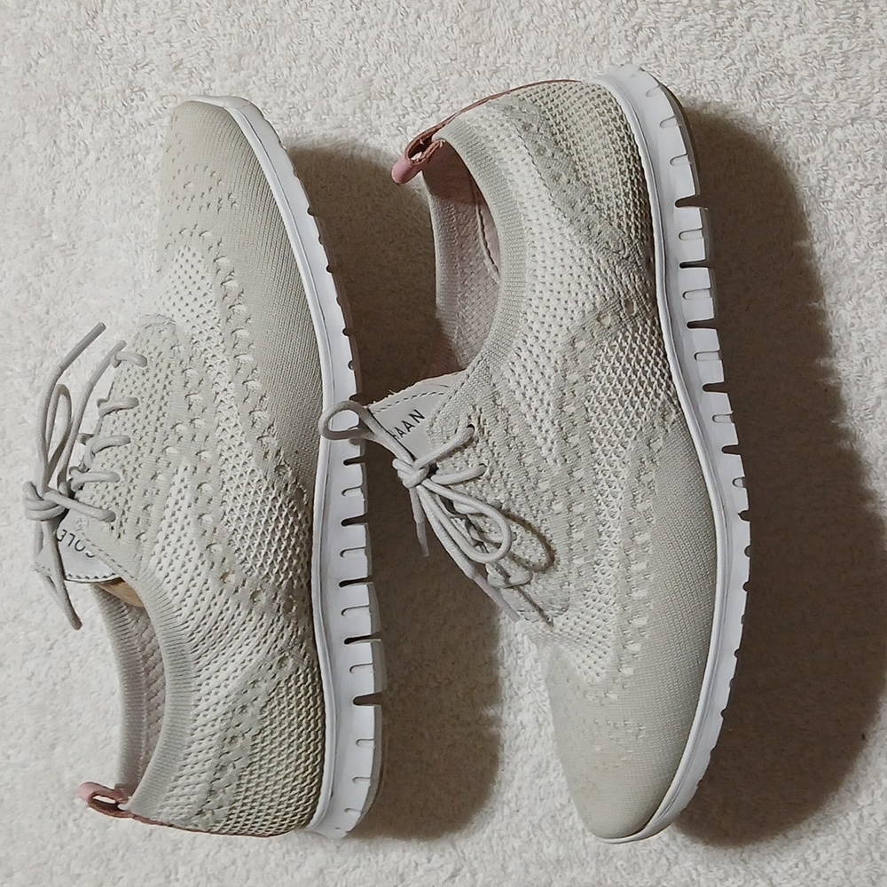 Cole Haan Women's Knit Sneakers in Light Beige with Dusty Pink Heel Tab